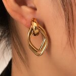 Hoop Earrings Factory - Waterproof 18K Gold Plated Geometric Diamond Leaf Drop