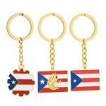 Country Flag Keychain Factory - 18K Gold Plated Stainless Steel Puerto Rico Flag