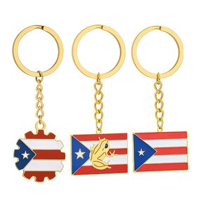 Country Flag Keychain Factory - 18K Gold Plated Stainless Steel Puerto Rico Flag