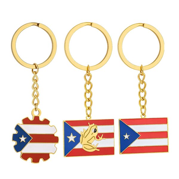 Country Flag Keychain Factory - 18K Gold Plated Stainless Steel Puerto Rico Flag
