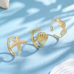 Seashell Ring Factory - 3PCS/SET Starfish Sea Shell 18K Gold Seashell Open