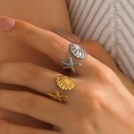 Seashell Ring Factory - Stainless Steel Starfish Sea Shell 18K Gold Seashell