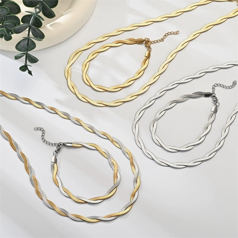 Chain Jewelry Set Factory - Men's Stainless Steel Herringbone Snake Chain Punk