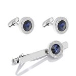 Cufflink Tie Clip Set Factory - Fashion Blue Zircon Cufflinks Wedding Gift Set