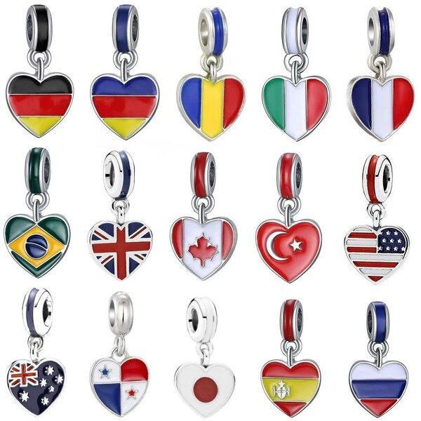 Country Flag Heart Charm Factory - Enamel Heart Shape Canada Australia Flag Charm