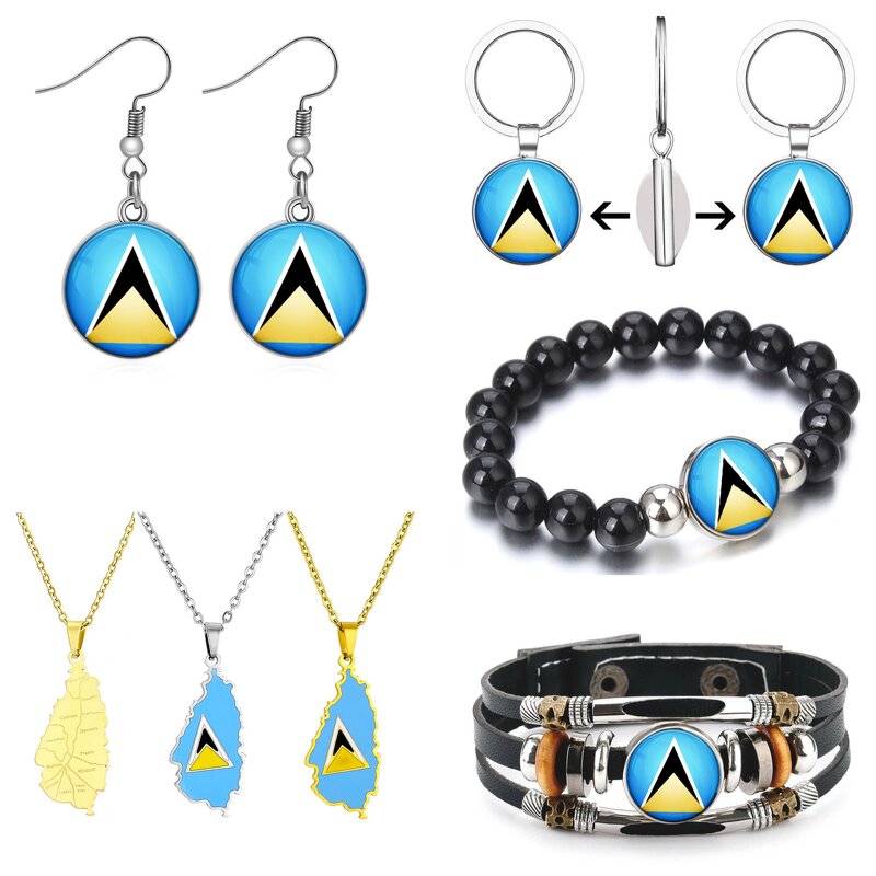 Country Flag Jewelry Set Factory - 100 Models Caribbean Saint Lucia Flag Set