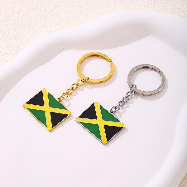 Country Flag Keychain Factory - 18K Gold Plated Enameled Jamaica Flag Bag Keychain