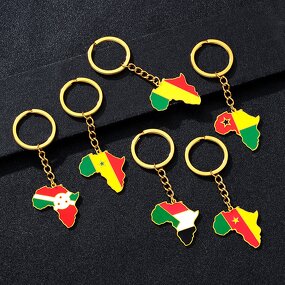Country Flag Keychain Factory - 18K Gold Plated Africa Flag Stainless Steel
