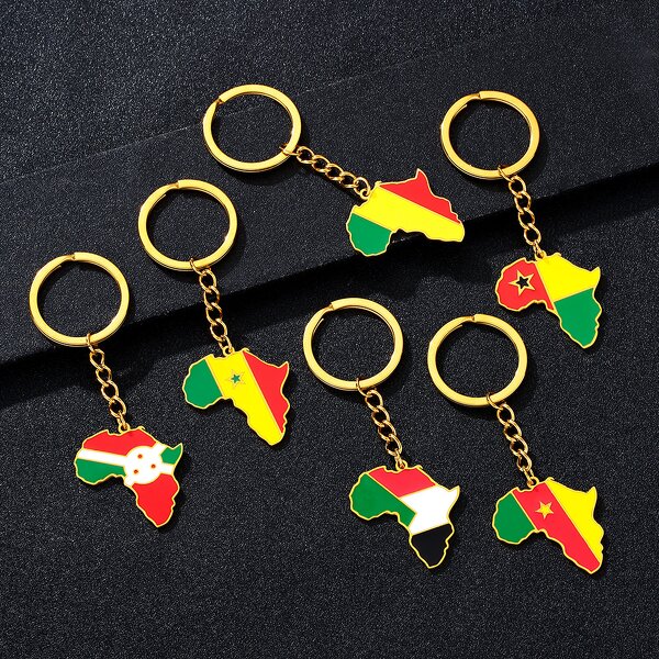 Country Flag Keychain Factory - 18K Gold Plated Africa Flag Stainless Steel