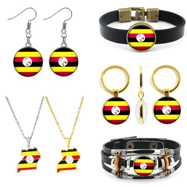 Country Flag Jewelry Set Factory - 80 Models Uganda Flag Map Pendant Key Chain