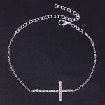 Cross Anklet Factory - Lady Silver 18k Gold Crystal Cross Charm Zircon Link Chain