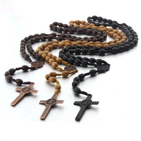 Wooden Rosary Necklace Factory - Natural Wood Cross Charm Catholic Christian Gift