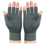 Arthritis Gloves Manufacturer - Grey Heated Half Finger Cotton Compression Gloves