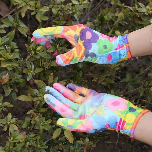 Garden Work Gloves Manufacturer - Flower Printing Women Nylon PU Coated Gardening Gloves