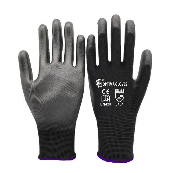 Work Gloves Factory - Custom Black PU Coated Polyester Knit Garden Gloves