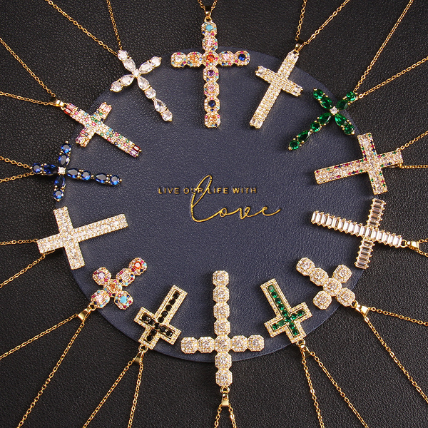 Cross Necklace Manufacturer - European American Trendy Micro-Inlaid Zircon Gold Plated Pendant