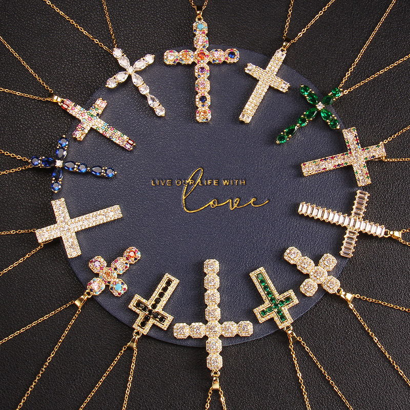 Cross Necklace Manufacturer - European American Trendy Micro-Inlaid Zircon Gold Plated Pendant
