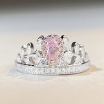 Women's Ring Manufacturer - S925 Sterling Silver Princess Cut Pink Peach Heart Ice Flower Cut Zircon