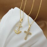 Children's Cross Necklace Factory - Stainless Steel Gold Plated Diamond Pendant Figaro Chain