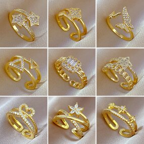 Sparkling Zircon Ring Factory - Genuine Gold Plating Elegant Sophisticated Simple Trendy