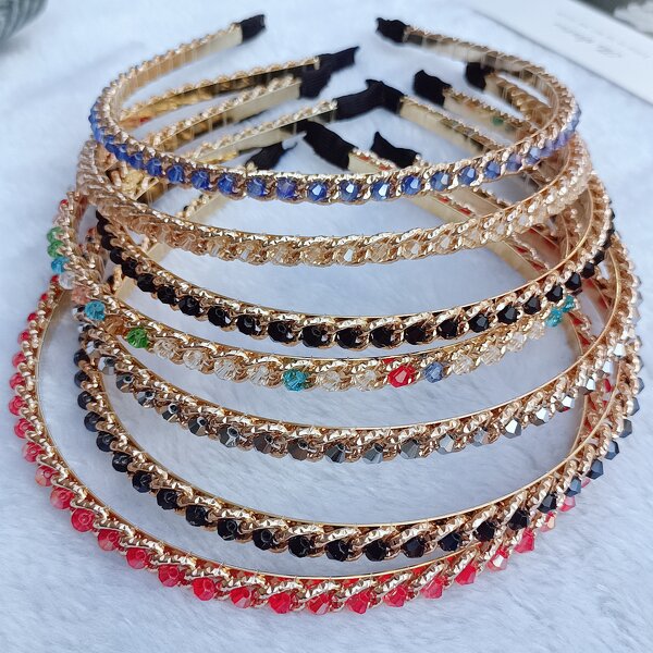 Crystal Headband Factory - K-style Fashion Handmade Beaded Super Shiny Double Row Girls Hair