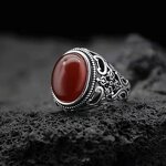 Men's Date Ring Manufacturer - European American Creative Domineering Punk Style Silver Red Zircon