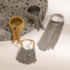 Tassel Ring Manufacturer - High-End 18K Gold Titanium Steel Oval Cut Diamond for Party