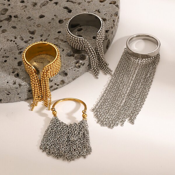 Tassel Ring Manufacturer - High-End 18K Gold Titanium Steel Oval Cut Diamond for Party