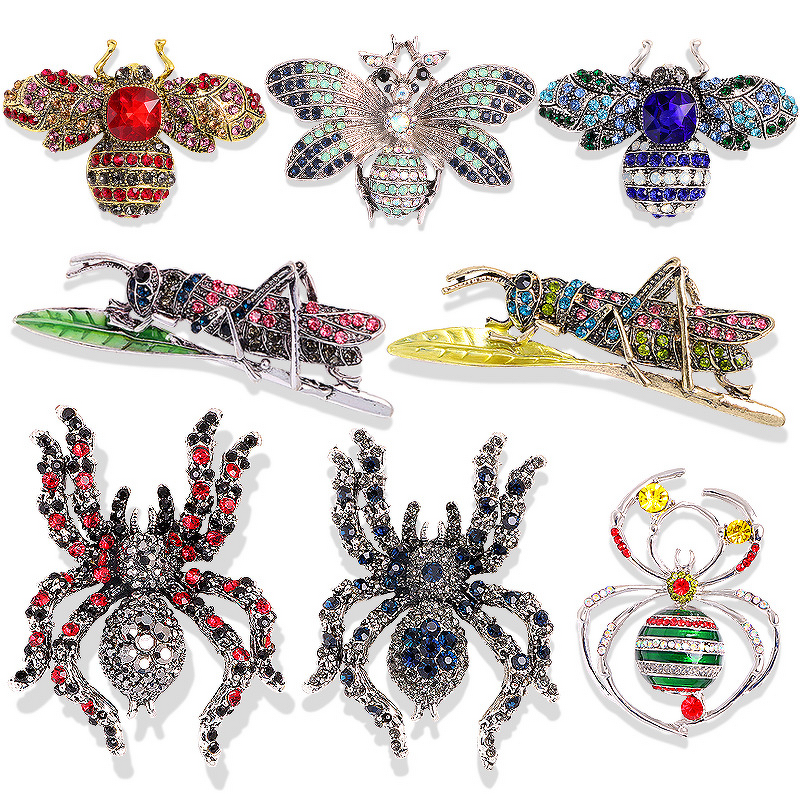 Animal Brooch Factory - European American Rhinestone Inlaid Bee Spider Pin Crystal Coat