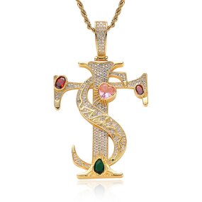 Hip-hop Necklace Factory - Cross Pendant Micro-Embedded Colorful Zircon Unisex Trendy