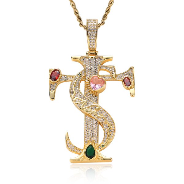 Hip-hop Necklace Factory - Cross Pendant Micro-Embedded Colorful Zircon Unisex Trendy