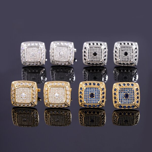 Men's Cufflinks Manufacturer - Square Diamond Zircon Crystal French Shirt Suit Buttons Hot Sale