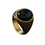 Natural Stone Ring Factory - European American Stainless Steel Gold Plated Trendy Oval Couple