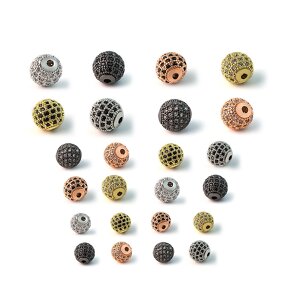 DIY Jewelry Beads Manufacturer - Micro Pave Zircon Electroplated 18K Bracelet Pendant Bead Copper