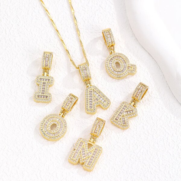 Alphabet Necklace Manufacturer - Hot-Selling Ice Sugar Full Diamond Copper Inlaid Zircon Gold