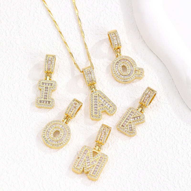 Alphabet Necklace Manufacturer - Hot-Selling Ice Sugar Full Diamond Copper Inlaid Zircon Gold
