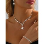Jewelry Set Factory - New Wholesale Metal Inlaid Diamond Necklace Earrings Bride Jewelry Set