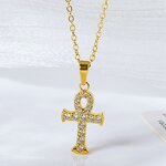 Children's Cross Necklace Factory - Stainless Steel Gold Plated Diamond Pendant Figaro Chain