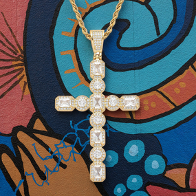 Zircon Cross Pendant Manufacturer - Hip-hop Square Round Large 18K Gold Plated Unisex Trendy