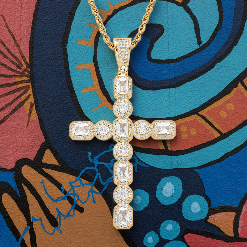 Zircon Cross Pendant Manufacturer - Hip-hop Square Round Large 18K Gold Plated Unisex Trendy
