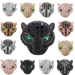 Round Beads Factory - Cross-Border Hot Selling Copper Micro Inlaid Zircon Leopard Head DIY 18k