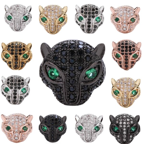 Round Beads Factory - Cross-Border Hot Selling Copper Micro Inlaid Zircon Leopard Head DIY 18k