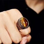 Men's Ring Factory - European American Personality Retro Simple Domineering Black Red Zircon Inlay