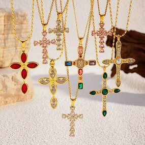 Cross Pendant Necklace Factory - Women's Stainless Steel Retro Light Luxury Simple 18K Chain