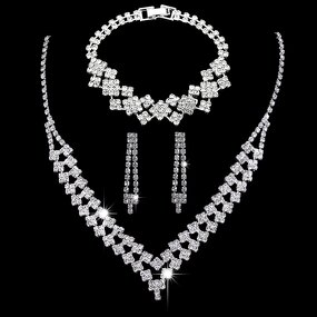 Jewelry Set Manufacturer - New Wholesale Metal Inlaid Diamond Necklace Earrings Bridal Set
