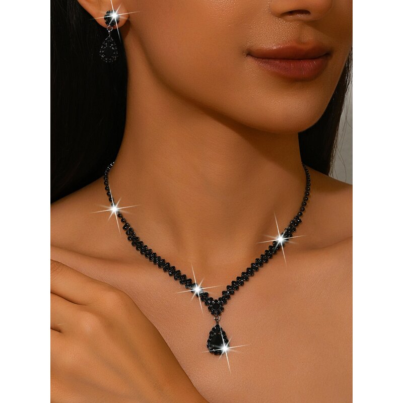 Heart Jewelry Set Factory - Zirconia Cross-Border Heart Necklace Earrings Versatile Collarbone