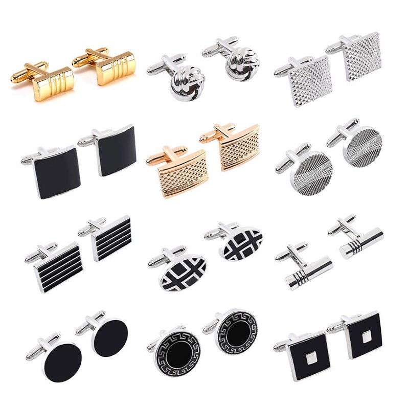Men's Cufflinks Factory - Cross-border High-quality Luxury Fashion Gold Silver Gray Square Shirt