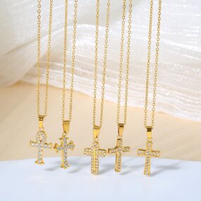 Cross Necklace Manufacturer - European American Stainless Steel Inlaid Zircon Non-Fading Pendant