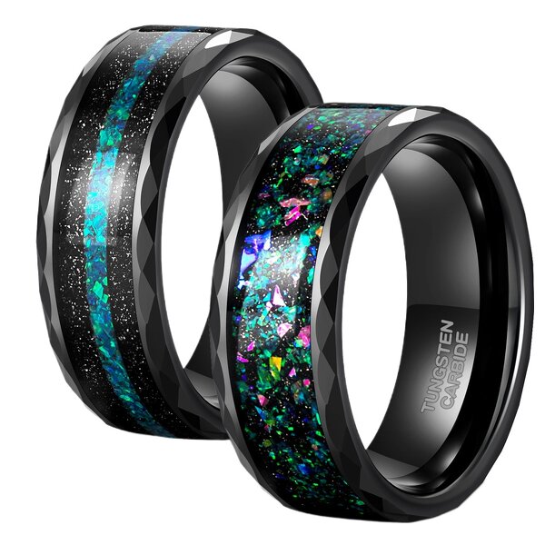 Men's Tungsten Ring Manufacturer - New Style 8mm Wood Grain Fishbone Inlaid Dome Stainless Steel