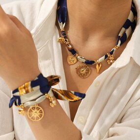 Scarf Necklace Factory - Cross-Border Lace Silk Titanium Steel Winter Accessories Outfit Pendant